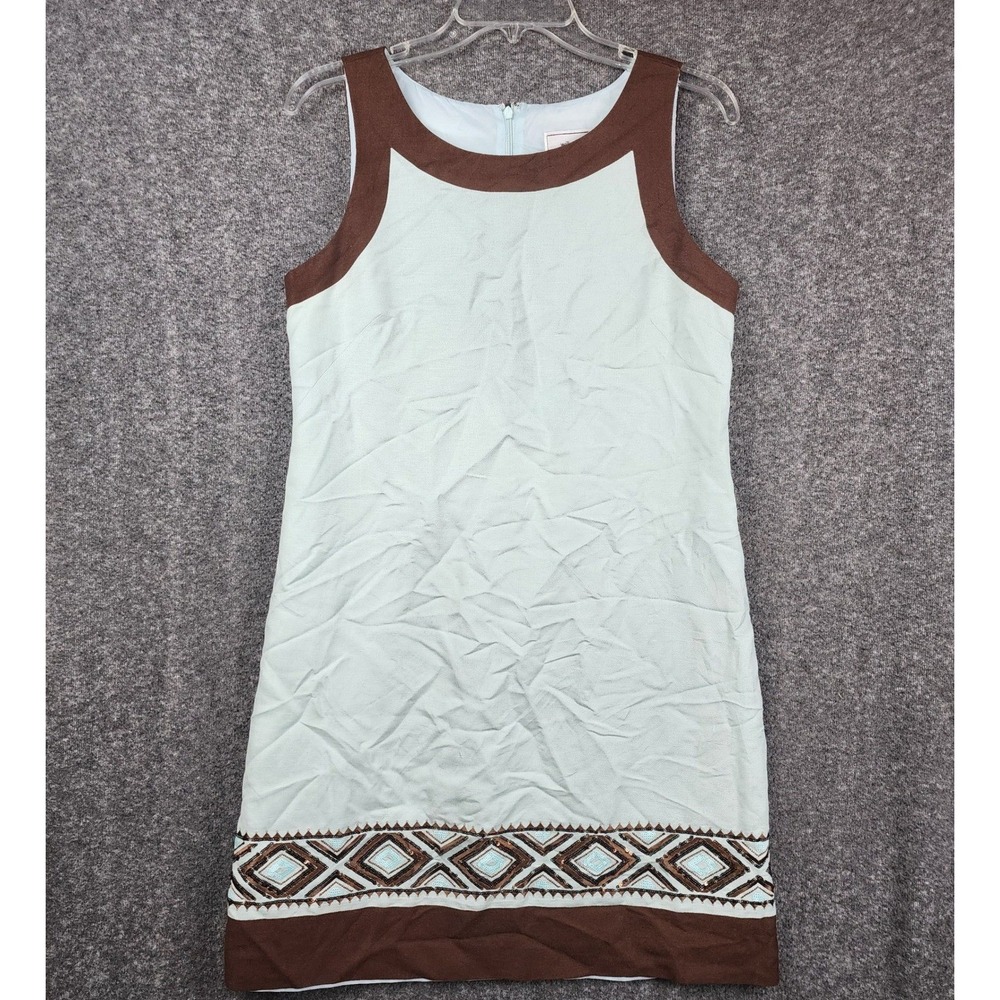 Willow Glenn Shift Dress Women Size 8 Blue Brown Geometric Sequin JH0M9583